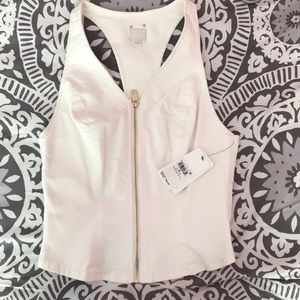 Guess White Denim Vest w/ Gold Zipper